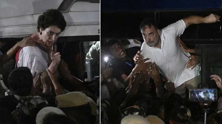 আবারও রাহুল-প্রিয়াঙ্কাকে আটকর দুই ঘণ্টা পর ছেড়ে দিল পুলিশ