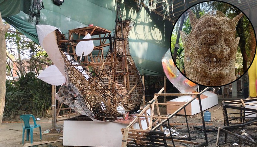 চারুকলায় পুড়িয়ে ফেলা হলো আনন্দ শোভাযাত্রার শেখ হাসিনার মোটিফ